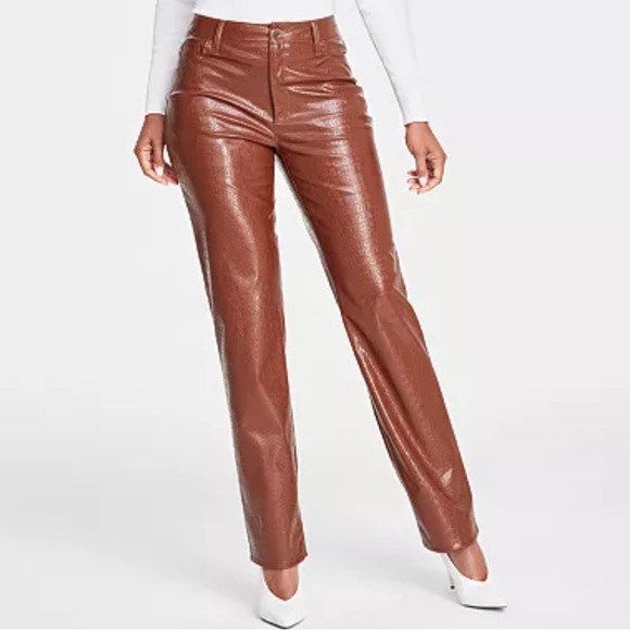 INC International Concepts Pants - INC International Concepts Women’s Crocodile-Embossed Brown Pants